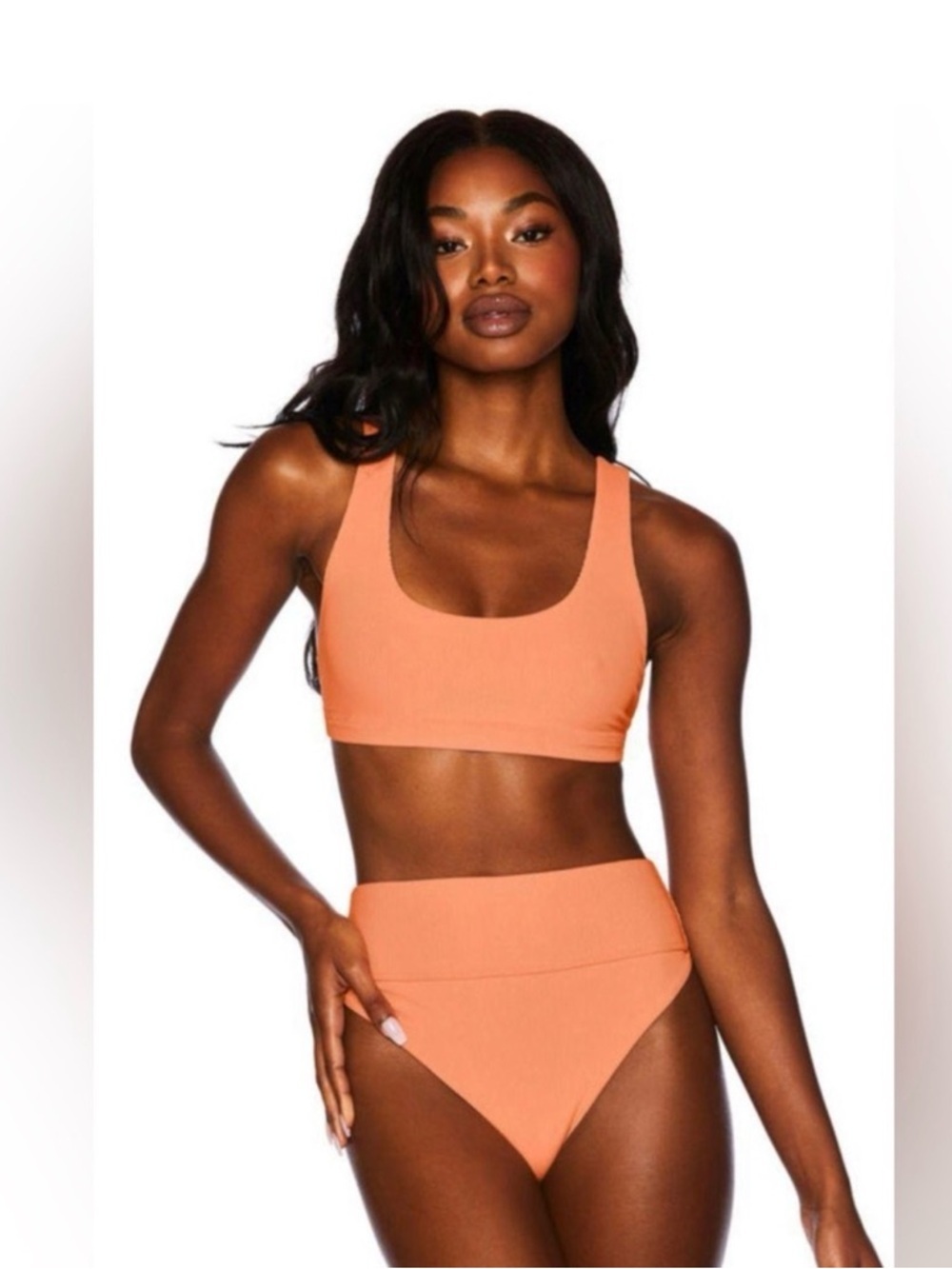 Beach Riot Papaya Peyton Bikini Set Size L High Waisted Highway Bottom Ribbed